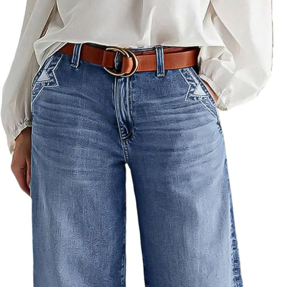 Flamingals Wide Leg Jeans‎ for Women | Mid Waist Baggy Washed Denim Jeans - Picture 6 of 16